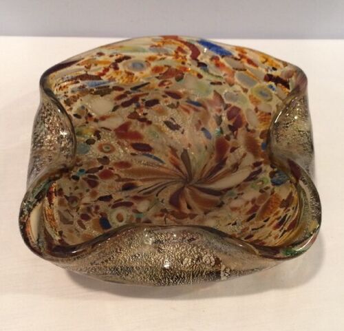 VTG 1950's Murano Barovier & Toso 7-1/2" Cigar Ashtray Dish Gold Leaf Millefiori - Picture 3 of 12