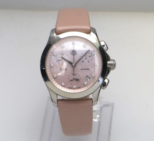 Tag Heuer 33mm Link Pink MOP Diamond Chronograph CJF1313 Ladies Swiss Watch - Picture 2 of 13