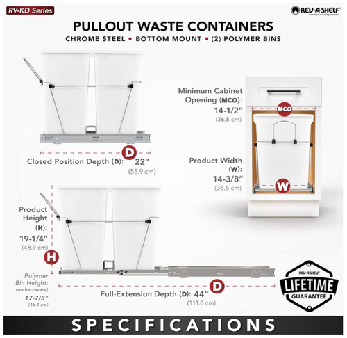 Double Pullout Trash Can Under Kitchen Cabinets 12 Gallon Garbage Recycling Bin - Picture 4 of 10