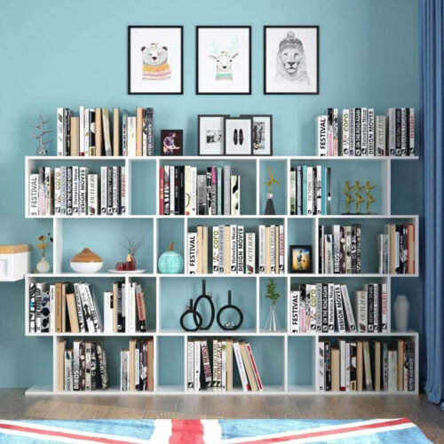 Bookcase S-Shaped 4 Tier Bookshelf Display Rack Book Storage Stand Shelves Home - Picture 17 of 27