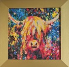 Highland Cow Picture in Completed Diamond Art in Gold Frame Size 32cm by 32cm