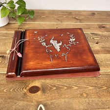 Wooden Shell Inlayed Peacock Photo Album Music Box Vintage Abalone Ariran Asian