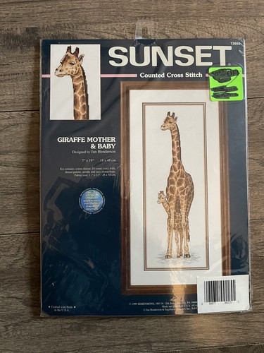 Sunset GIRAFFE MOTHER & BABY Safari Jungle Counted Cross Stitch Kit 13665 - Picture 1 of 6