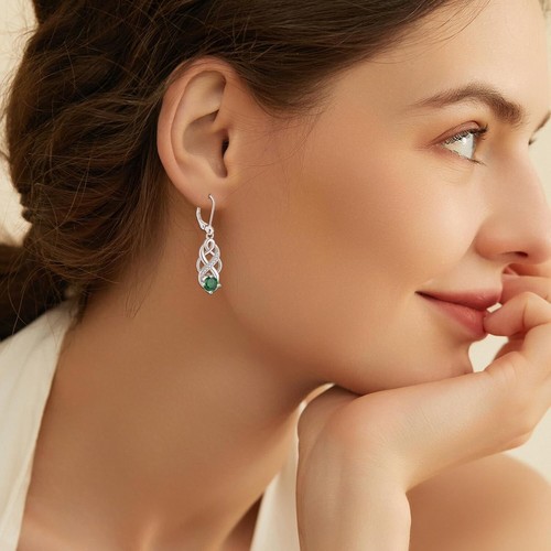 Infinity Celtic Knot Drop Dangle Earrings 925 Sterling Silver Twisted Birthst... - Picture 3 of 7