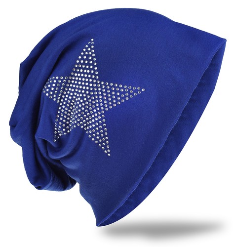 Beanie Mütze Unifarbe mit Strass Stern Herren Damen Mützen Jersey Slouch Trend - Bild 11 von 29
