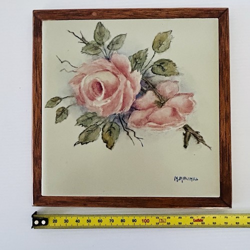 Vintage Hand painted Trivet Wall Plaque Signed Floral Rose Cottage Core Country - Bild 4 von 7