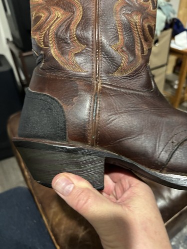 Tony Lama Men's 10.5 D Brown Leather Pull-On Square Toe Western Boot RR9002 - Picture 5 of 24