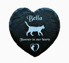 Personalised Engraved Slate Heart Pet Memorial Grave Marker Plaque Sign Cat