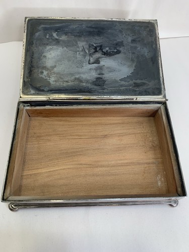 Antik Silber auf Kupfer Holz gefüttert Zigarettendose Kugelfüße aufklappbar 5x3x2 Waschtisch - Bild 3 von 11