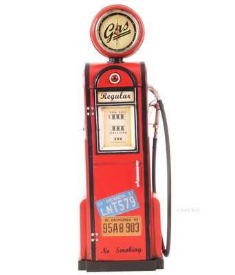Gas Pump Vintage Antique Reproduction Metal Model 21'' w/ Clock Automotive Decor