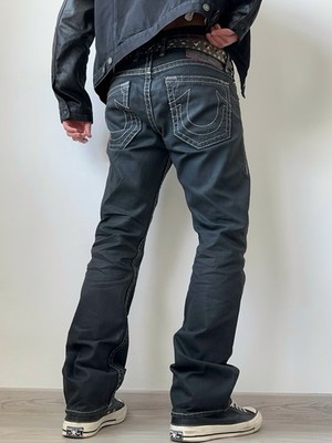 Vintage Y2K True Religion Logo Logan Super T Black Wax Denim Jeans