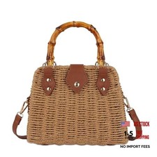 Straw Beach Bag Crossbody Handbag for Women Handmade Woven Shoulder Bag Brown