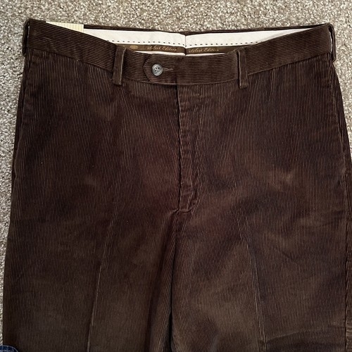 Pantalones de pana Savane para hombre delanteros planos 34X32 bolsillos marrón oscuro nuevos - Imagen 7 de 11
