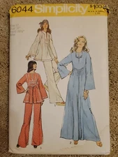 Caftan MuMu Dress Shirt Top Pants 12 70s Simplicity 6044 Sewing Pattern NEW FF 