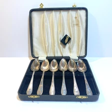 Silver Spoons Viners Sheffield England Set 6 EPNS A1 Spoons in Black Case VTG