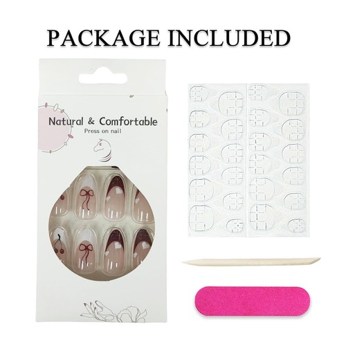 24Pcs French Tip Press on Nails Medium Almond 0.04 Fl Oz (Pack of 24), Red - Picture 5 of 7