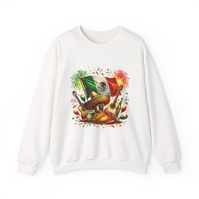 Mexican Fiesta Scene Sweatshirt Sombrero Guitar Maracas Chili