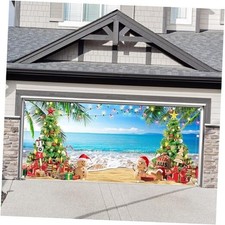 1PC 16x7ft Christmas Hawaiian Beach Garage Door Banner Decorations Santa Xmas