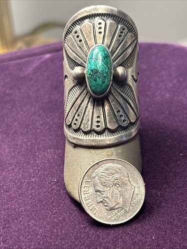 Darrin Livingston Large Native American Sterling Silver Turquoise Ring Size 9.75 - Picture 11 of 15