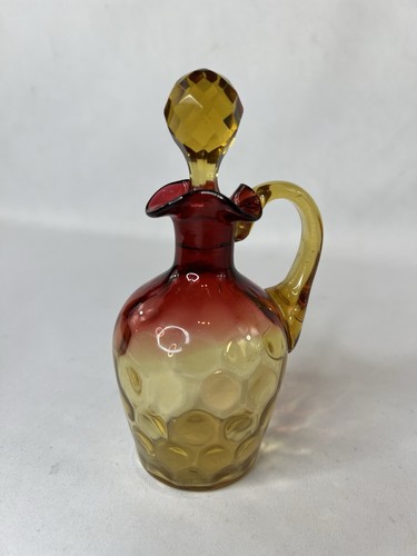 Antico cruet aceto 19C New England Art Glass Amberina invertito impronta pollice - Foto 3 di 15