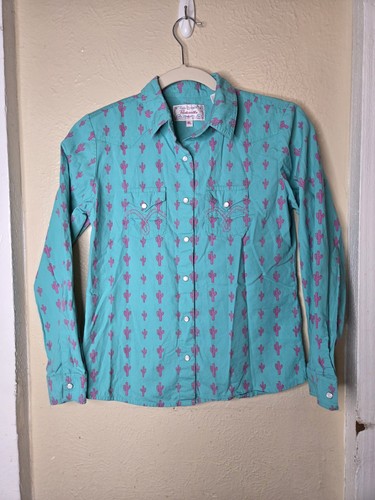 Panhandle Cowgirl Western Hemd Pearl Snaps Kaktus Aqua Rosa Baumwolle XL - Bild 8 von 8