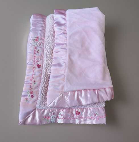 Carters Child of Mine Thank Heaven for Baby Girls Sherpa Pink Satin Blanket