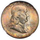1957-D Franklin Silver Half Dollar NGC MS-65 FBL End Roll Album Toned Toning