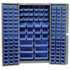 Global Industrial Bin Cabinet with 132 Blue Bins 38x24x72 Unassembled