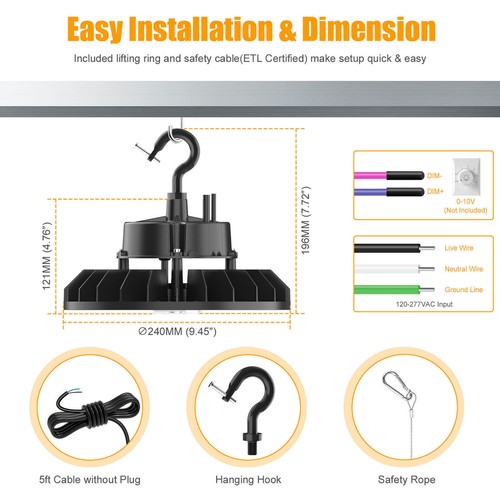150W UFO Led High Bay Light Industrial Commercial Warehouse Shop Lights Dimmable - Picture 10 of 12
