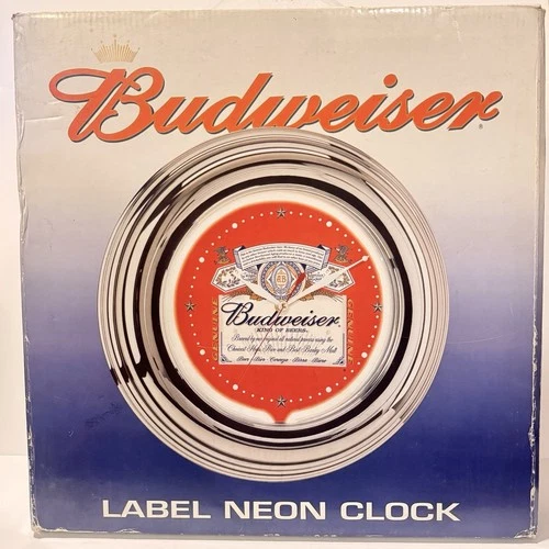 Vintage Budweiser Beer Red Label Design Neon Light 12" Round Wall Clock Sign NEW