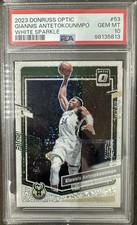GIANNIS ANTETOKOUNMPO 2023-24 DONRUSS OPTIC WHITE SPARKLE PRIZM SSP BUCKS PSA 10