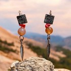 Artisan Boho Tribal-Inspired Feather Drop Earrings – Mixed Stone Style Handmade