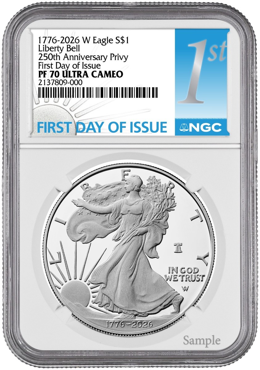 1776-2026 W (PF70) Proof American Silver Eagle Bell Privy $1 NGC