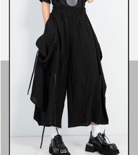 Japanese women simple style irregular casual wide leg pants Culottes