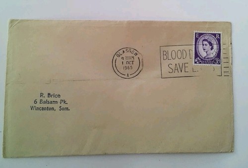 GB BRIEF SCHOTTLAND SPRUCHSTEMPEL 1965 BLUTSPENDER RETTEN LEBEN