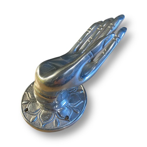 Homeport Collection Silvetone Brass Buddha Hand Door Handle Pull Wall Hook Clean - Picture 2 of 8