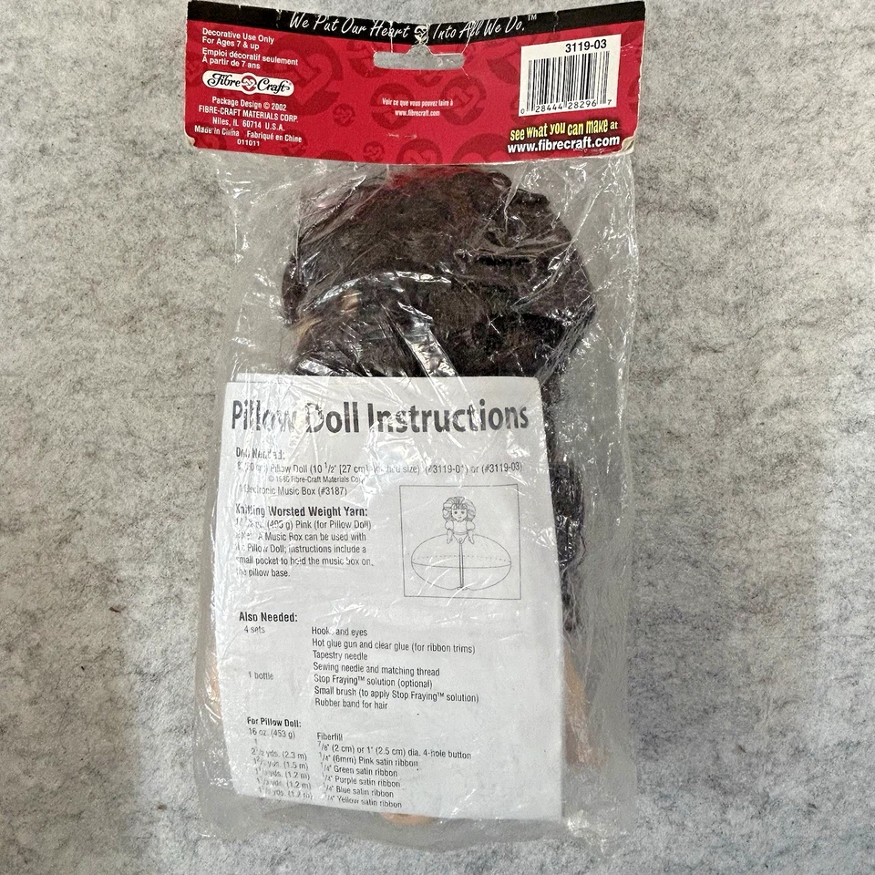 Kit de almohada artesanal de fibra vintage para muñeca cabello castaño con ojos azules #3119-03 Foto 2 de 4