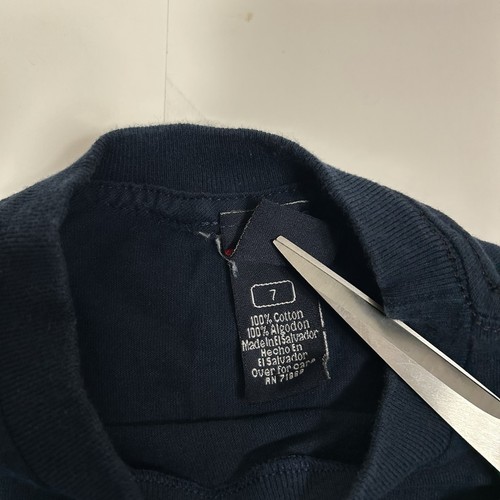 Vtg 90s Bugle T-Shirt Youth Boys Size 7 Navy Blue Long Sleeve 100% Cotton Print - Picture 5 of 6