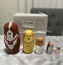 Handmade Wooden Dog Nesting Dolls 5 Pieces