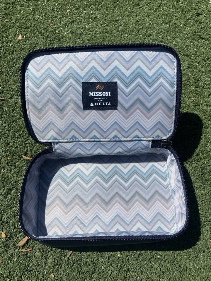 Missoni Delta First Class Leather Amenity Full Zip Kit Pouch Cosmetic Bag Blue - Image 2 of 2