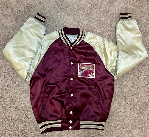 Vintage Michigan Panthers Jacket Mens Medium Maroon Gold USFL Football Satin 80s - Picture 2 of 12