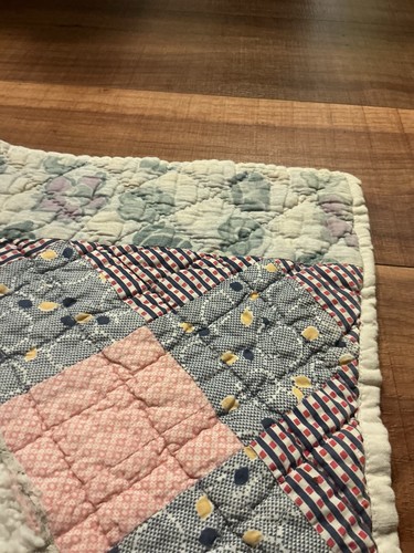 Vintage Handmade Patchwork Quilt 72”x64” Feed Sack Bag - Picture 6 of 9