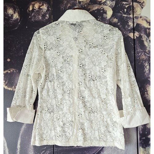 Anne Fontaine Lace Button-Up Top Floral 3/4 Sleeve Collared Blouse 42 - Bild 2 von 6