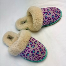 UGG KIDS Purple Animal Print Slippers with Cream Lining - Big Kid Size 3K A163 