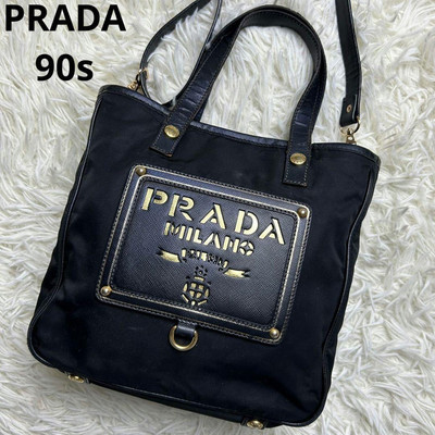 PRADA 90s Archive 2way Handbag Black with Shoulder Strap PRADA 90s Archive 2way Handbag Black with Shoulder Strap