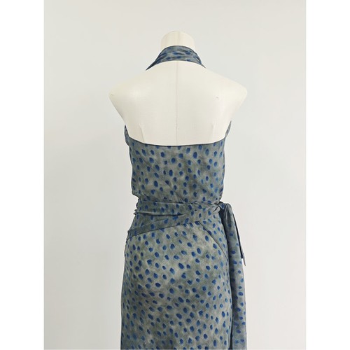 Womens Halter 100% Real Silk Sleeveless Floral Print Long Wrap Dress V Neck Sexy - Picture 16 of 20