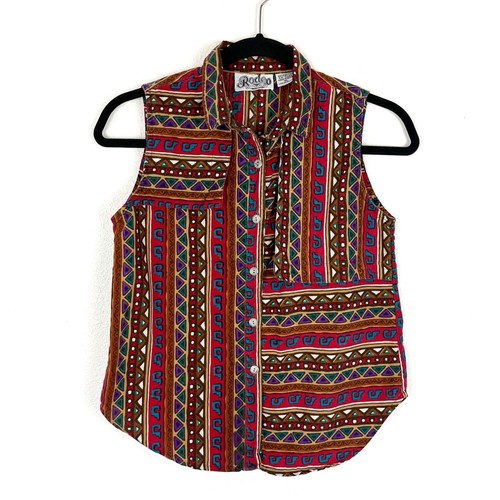 Rodeo Western Wear Sleeveless Button Down Shirt Girl XL - Picture 1 of 6