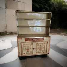 VINTAGE 1950'S IDEAL TOY CORP METAL TIN CHILD'S TOY KITCHEN HUTCH WITH DISHES