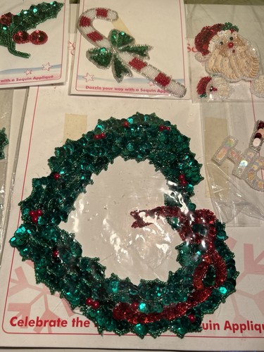 Menge 12 Weihnachten Pailletten & Perlen Applikationen Patches Vintage New Old Stock - Bild 5 von 14