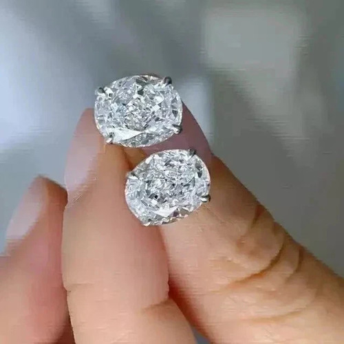 2.0Ct Oval Cut Simulated Diamond Solitaire Stud Earrings 14K White Gold Plated - Picture 2 of 4